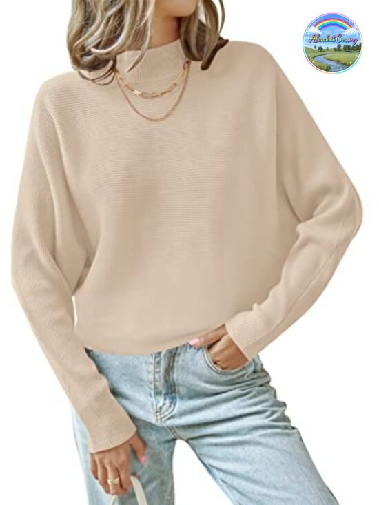 Sweaters - Women's Turtleneck Batwing Sleeve Ribbed Knit Pullover Sweater